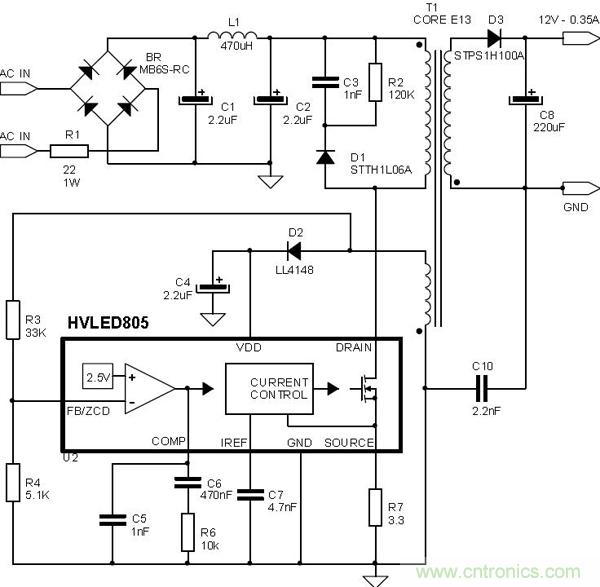 首個最簡單、器件最少的LED驅動電路設計